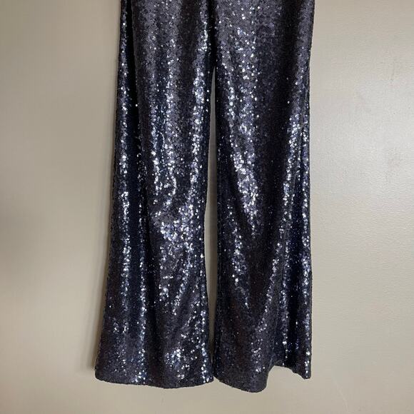 Saloni Aurelie Jumpsuit Blue Sequin Strapless Wide Leg Size 2 Sexy Chic Dressy - Picture 12 of 16
